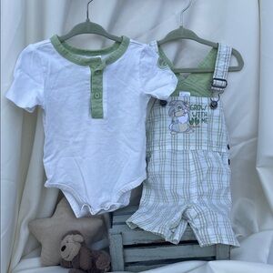 Disney Green and White Baby Overalls with Bunny Design